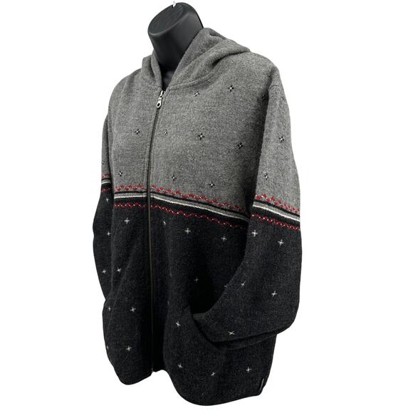 Woolrich Wool Sweater Jacket WMNS XL Onyx Heather Colorblock Hooded Zip Dotted - Picture 8 of 12
